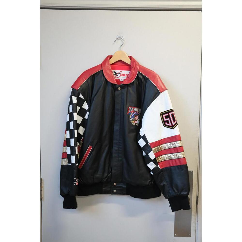 90s Chase Authentic 50th Anniversary Nascar Leather Jacket